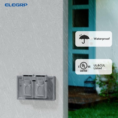 ELEGRP Copertura Orizzontale da Esterno per Prese Duplex, 2 Fori Resistente alle Intemperie con... - Foto 3 di 6