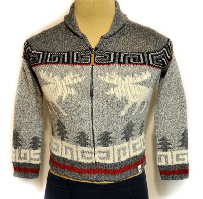Canadiana Sweater Youth Zip Up Cardigan Moose Knit Gray Size  