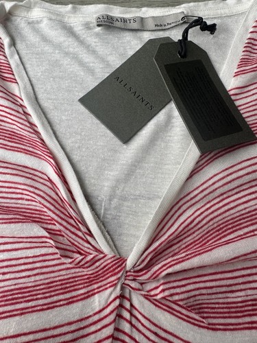 ALL SAINTS WOMENS CHALK / CRIMSON "ILI STRIPE TEE" T-SHIRT TOP - MEDIUM - £38 - Picture 7 of 11