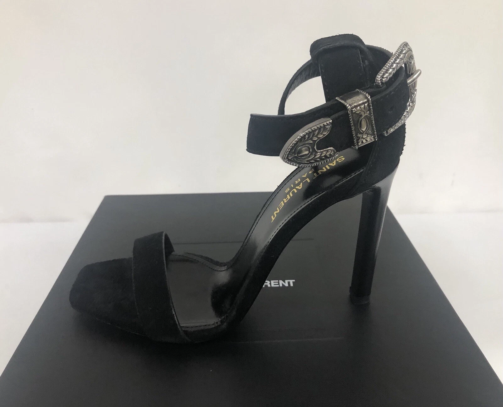 SAINT LAURENT (YSL) Sandali nuovi con scatola Saint Laurent Mica Western fibbia neri 105 mm 36 5 EU 6 5US $1095 00