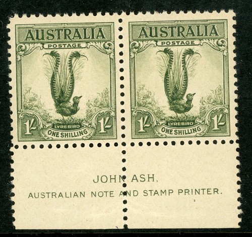 Australia 1932 Lyre Bird 1' Dark Green Scott 141/SG 140 Marginal Pair MNH I718