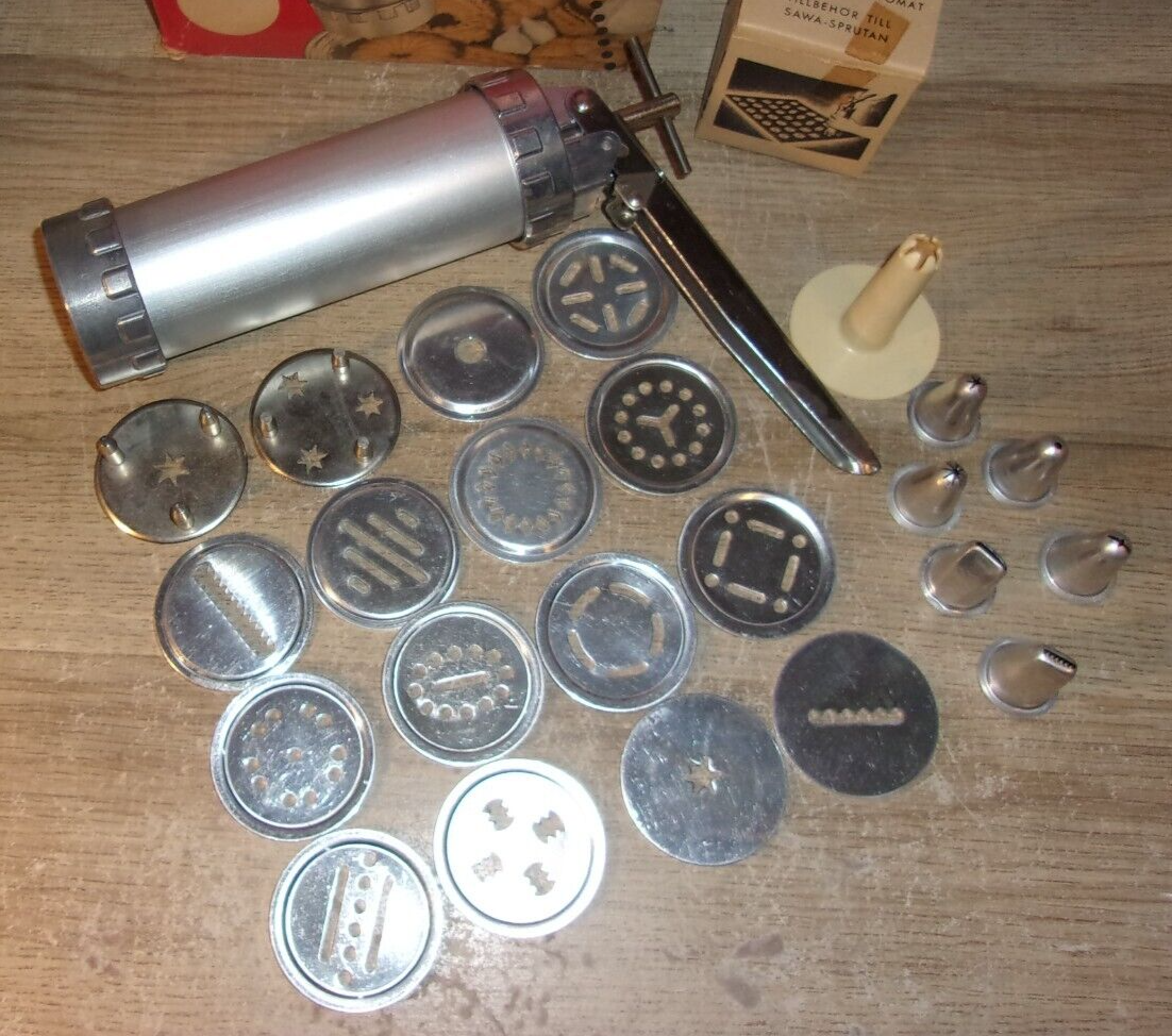 sawa Vintage SAWA Kaksprutan Biscuit Maker Cookie Press COMPLETE w/Box