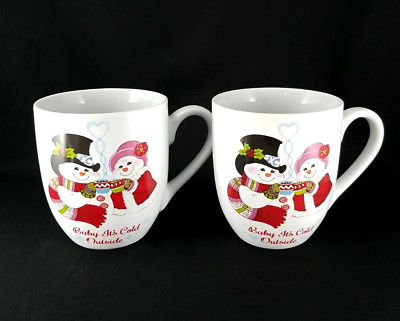 Fitz & Floyd Baby It's Cold Outside Mug Set of 2 Snowman Christmas Flurry Folk
