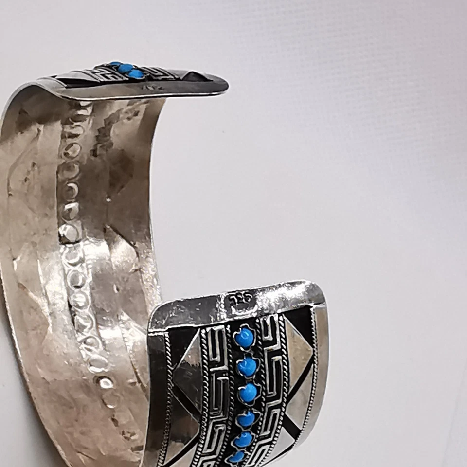 Schöne Vintage  Armreif 935 Silber Türkis Edelsteine - Bild 4 von 4