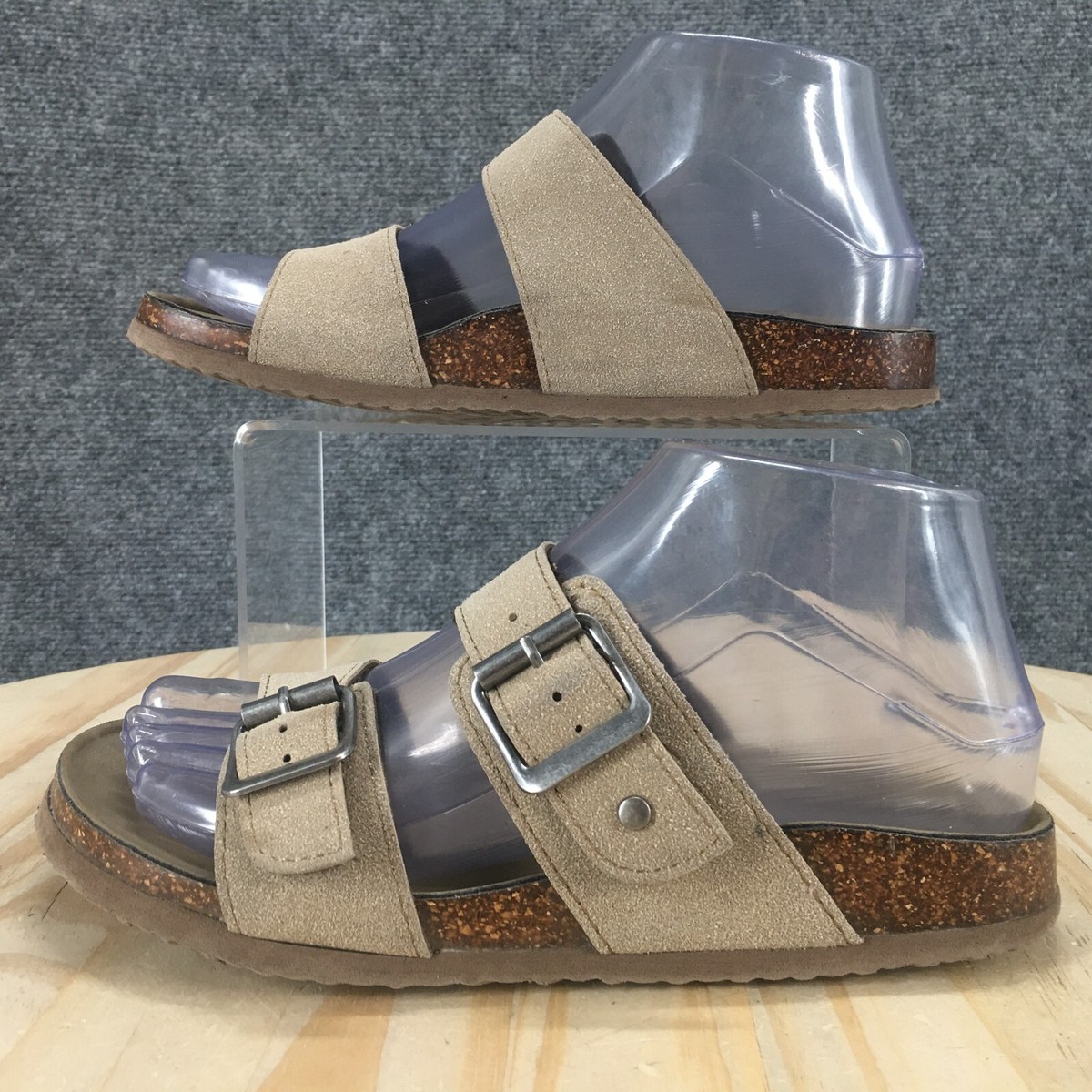 Madden Girl Sandals Womens 6M Brando Slide Two Strap Slip On Beige Faux  Leather