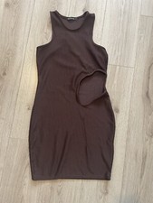 Pretty Little Thing V Brown Ribbed Cut Out Sleeveless Mini Dress Size 12