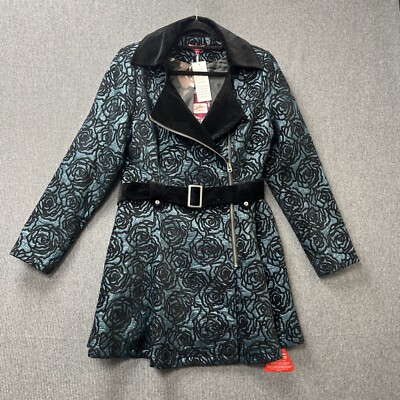 Joe Browns woman's coat size 14 metallic blue black flock floral velvet  collar UK