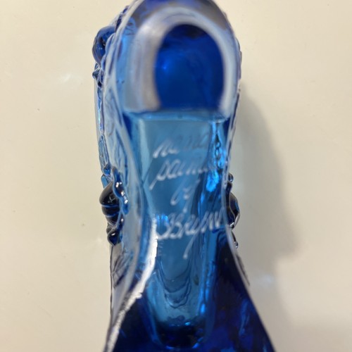 Fenton scarpa in vetro artistico blu cavolo rosa ciabatta con tulipani firmata vintage - Foto 6 di 8