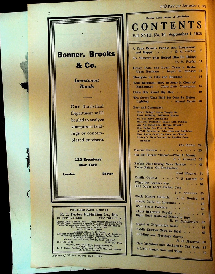 Forbes Magazine September 1 1926 Bobby Jones Golf Railroad Stocks - Image 2 of 4