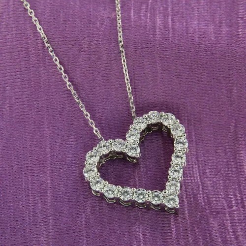 2CT Round Lab Created Diamond Heart Pendant Necklace 14k White Gold Plated - Picture 4 of 4