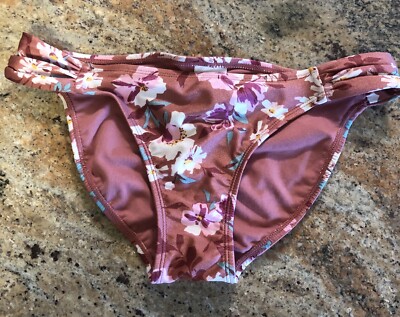 Juniors' Cinch Back Cheeky Rose Pink Floral Bikini Bottom Xhilaration Medium