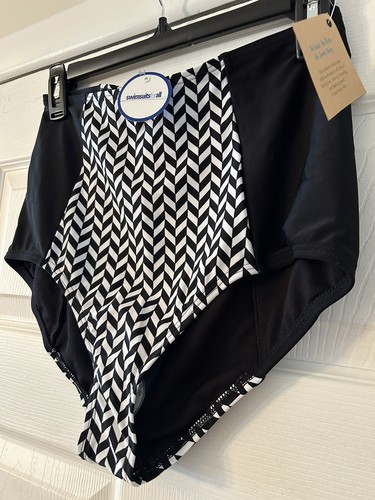 NEW Wmns Swim Suits For All Swim Sexy High Rise Black/White Bikini Bottom Sz 12 - 第 2/8 張圖片