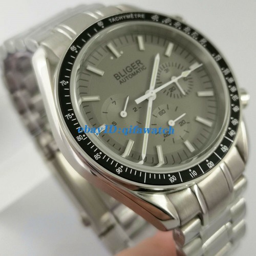 BLIGER Gray 40mm Automatic Men Watch Date Day Indicator steel Band bracelet - Picture 2 of 6
