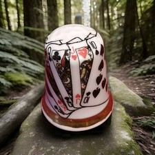 English Fine Bone China Finsbury Thimble Old Collectible Playing Cards Magic