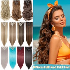 8 Pieces Clip In Hair Extensions Full Head Natural As Human Hair Long Curly Wavy