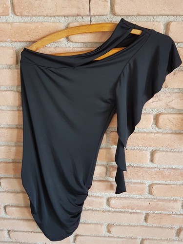 Top nero, MAGLIA nera DONNA TOP VOLANT MONOSPALLA MAGLIA MONOMANICA SEXY  BALZE, | eBay