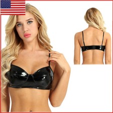 Women's Patent Leather Bra Tops Wetlook Underwired Push Up Bra Clubwear