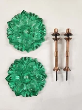 Vintage Victorian Lgt Green Pressed Glass Curtain Drape Tie Backs Flowers Pair