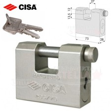 LUCCHETTO ANTISCASSO CORAZZATO CEMENTATO IN ACCIAIO 75MM CISA SERRANDA SICUREZZA