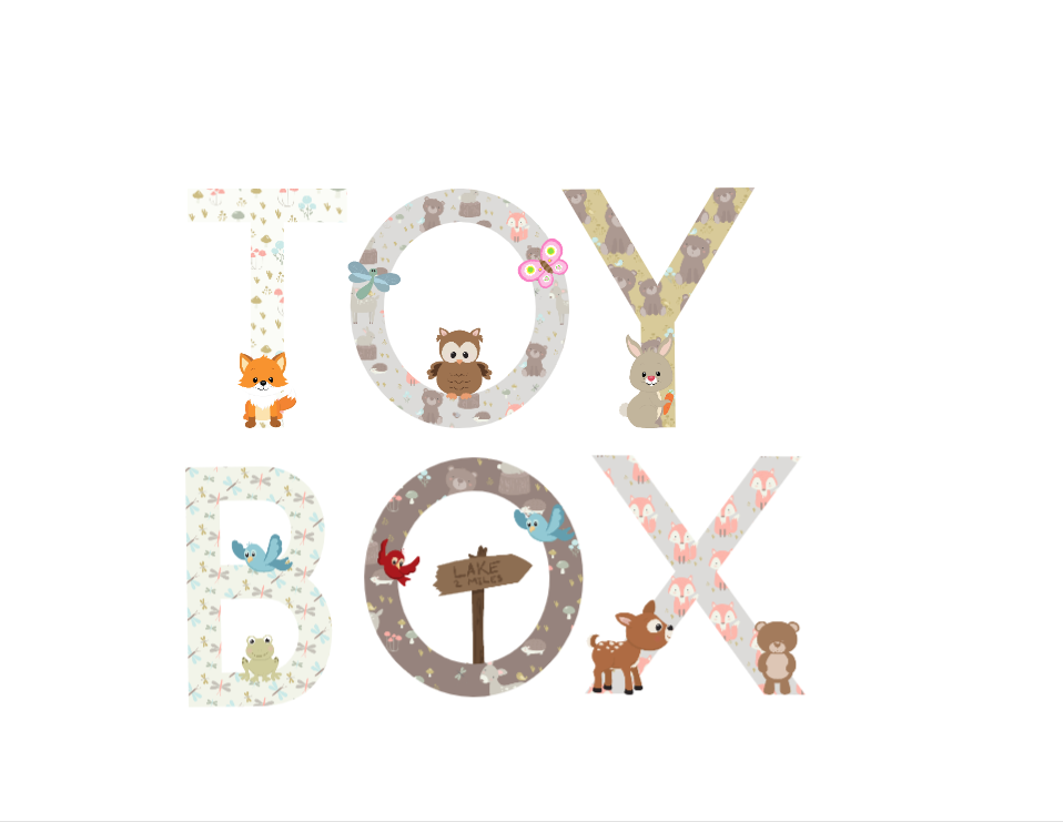TOY BOX stickers 5" high cute woodland creatures nursery decoration