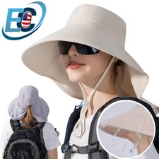 Wide Brim Sun Hats for Women with Neck Flap Ponytail Hole UV Protection Summer