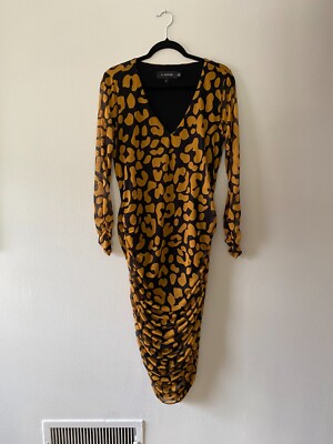 11 Honore Iris Ruched Leopard Print Mesh Long Sleeve Animal Print Dress 2x