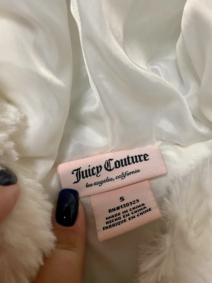 Juicy Couture девочек с капюшоном белый искусственного меха пуховик зимняя куртка с капюшоном, размер 5 - Изображение 4 из 4