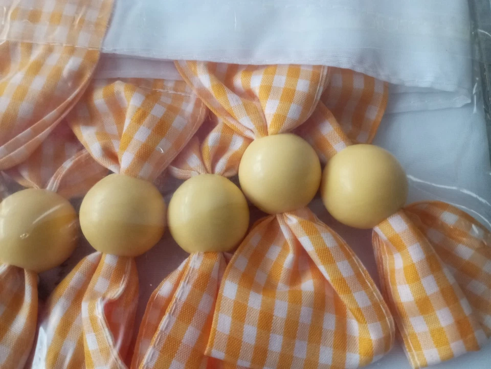 Scheibengardinen Gelb 160x45 Voile Bistrogardine mit Schlaufen und deko-Kugeln - Bild 4 von 4