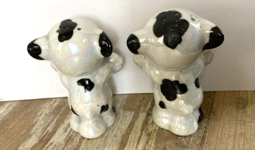 Vintage ceramic Bonzo dog salt & pepper shakers luster glaze Japan 1950s perfect - Picture 3 of 7