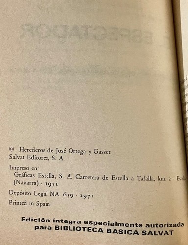 El Espectador Jose Ortega Y Gasset (Spanish Edition) Biblioteca Basica Salvat - Picture 5 of 6