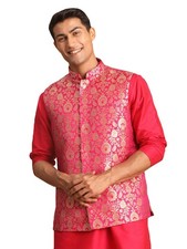 VASTRAMAY Men's Jaquard Nehru Jacket Valentino Pink Edgy Jacquard Nehru Jac...