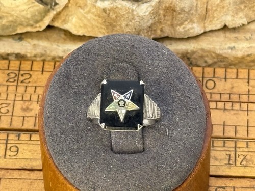10K White Gold Masonic Black Onyx Order Eastern Star ring Size 5.75--1480..26