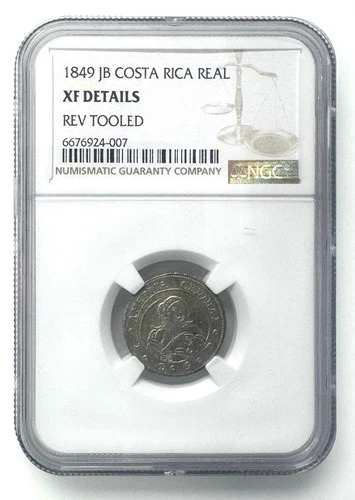 1849 JB Costa Rica 1 Real REV TOOLED XF DETAILS NGC Silver (.750) COFFEE TREE