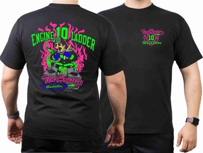 T-Shirt black, New York City Fire Dept.Ten House Manhattan pink/neon green