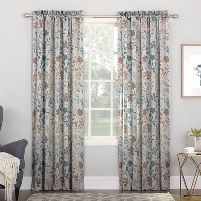 Sun Zero Kara Floral Print Energy Efficient Rod 54W x 84L (Pack of 1), Stone 