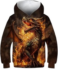 Flaming Beast Dragon Hoodie Gothic Fantasy Pullover Sweatshirt Unisex