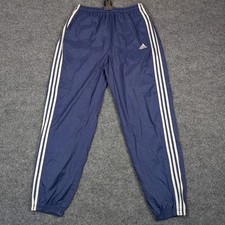 Adidas Vintage Track Pants Navy Blue White Stripe Nylon Windbreaker Mens XL