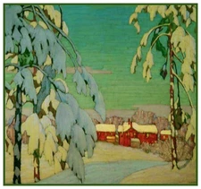 Pink House Winter Landscape by Lawren Harris Counted Cross Stitch Pattern