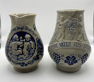Vintage Pair West German Stoneware Pottery Jugs signed P RM 3673 Pair Pitchers