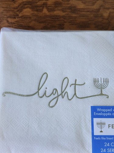 Festive Lights Hanukkah Cocktail Napkins Cream And Blue 5 Inch 24 Count NEW - Picture 2 of 8