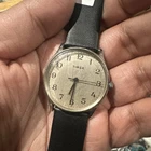 Working Vintage 1970s Timex MARLIN Mens Watch 34mm Manual Wind Black Leather