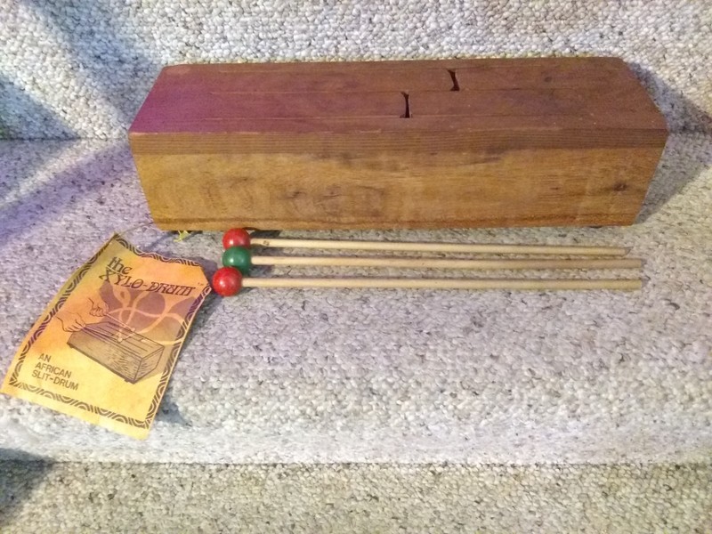 Xylo African Slit Drum Wooden 4 Key 3 Mallets Ca. Redwood Mahogany Hand Made VG+
