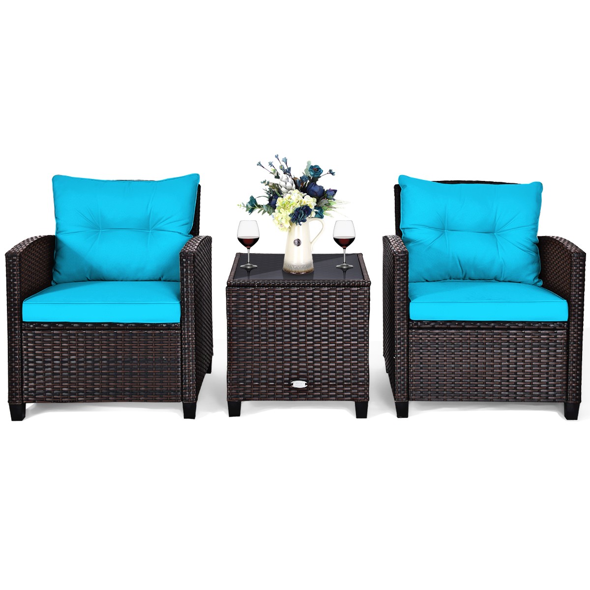 Patiojoy 3PCS Patio Rattan Wicker Furniture Set Conversation