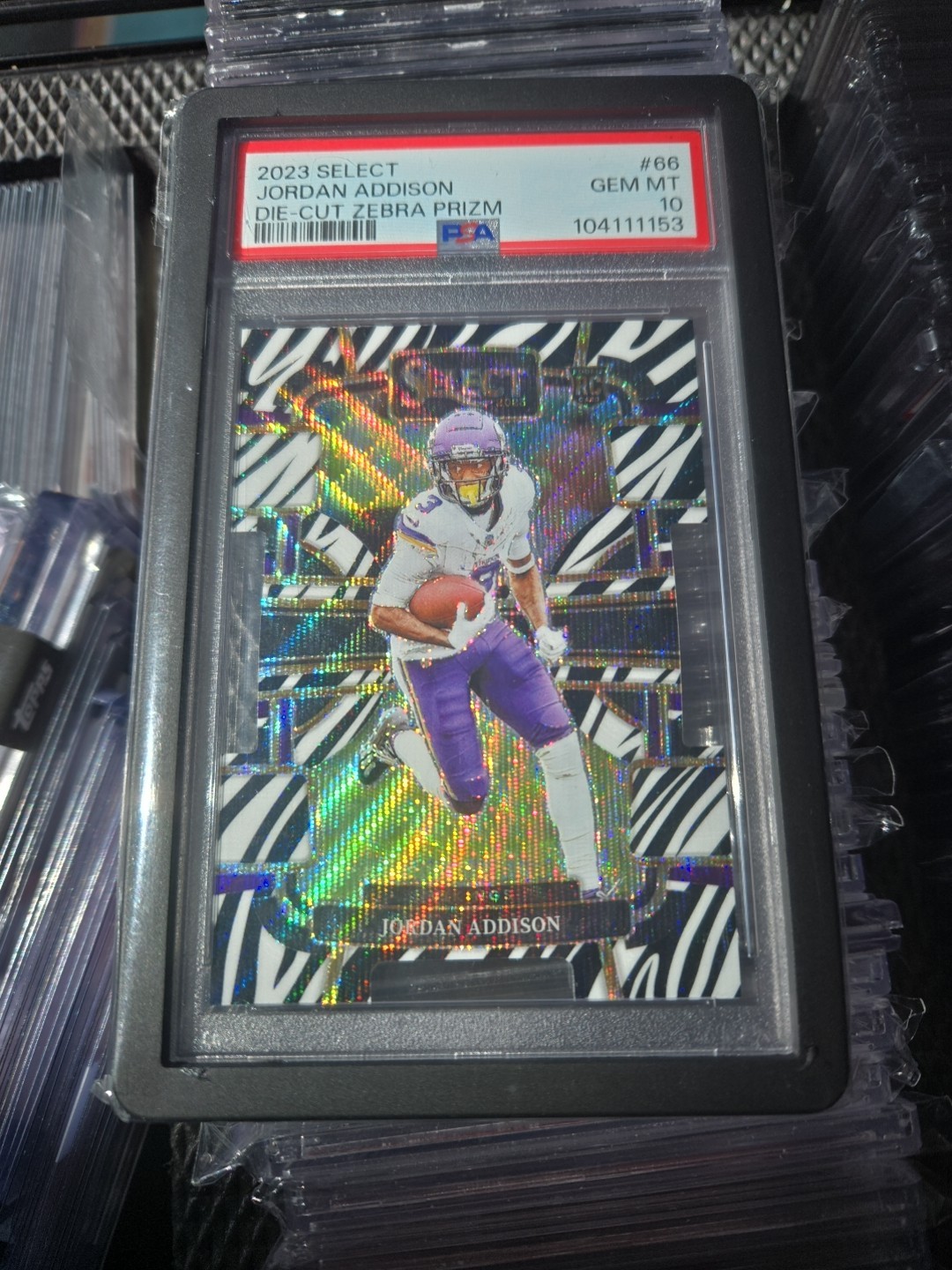 2023 Panini Select - Concourse Jordan Addison #66 Zebra Prizm (RC) PSA 10 Gem Mt