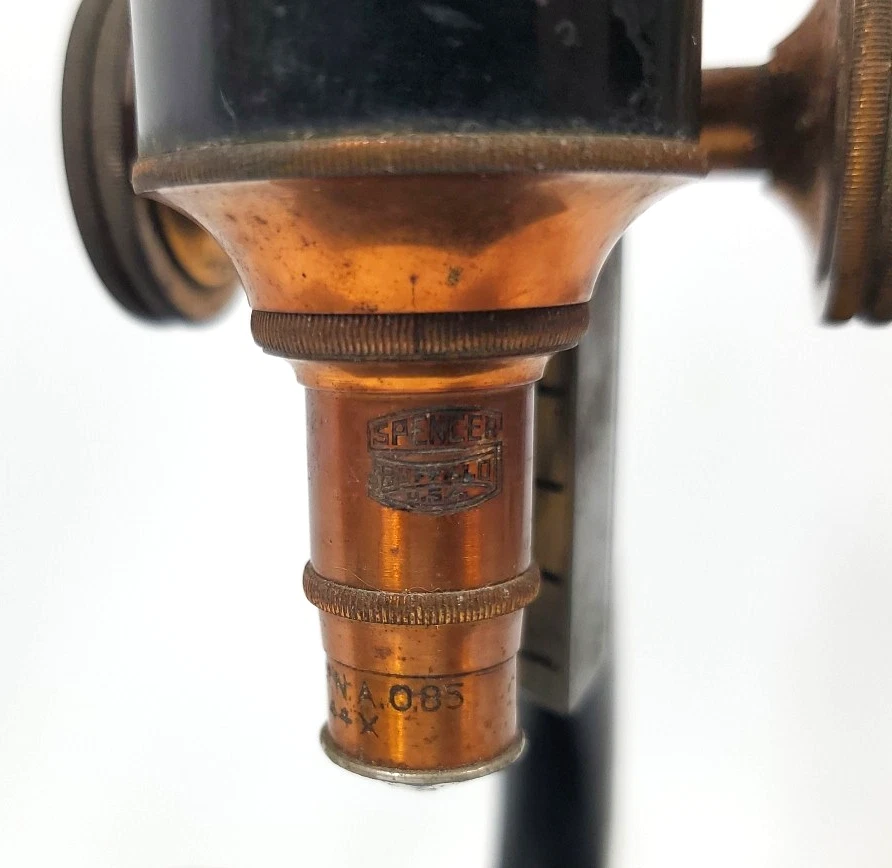 Vintage 1924 Spencer 12x Microscope Buffalo USA Cast Iron w/Brass Serial #88066 - Image 4 of 4