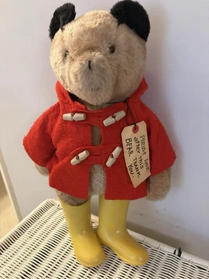 Rare Paddington Bear Darkest Peru TAG to London with Red Coat ,Yellow 1977 Boots - Image 1 of 4