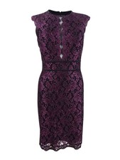 Nightway Women's Metallic Lace Sheath Dress (4, Sangria/Black) 707762209688