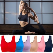 Womens Ladies Seamless Comfort Padded Stretch Sports Yoga Bra Top Crop Vest Tank