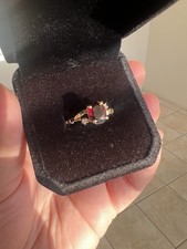 14k Yellow Gold Garnet Oval and Diamond Prong Band Ring Size 5.5 Red Gemstone