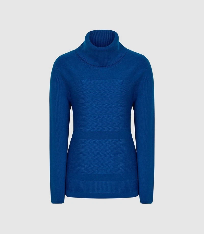 Reiss Shea Textured Rollneck Jumper Wool Blend Cobalt Blue Women’s Size Medium - Image 4 of 4
